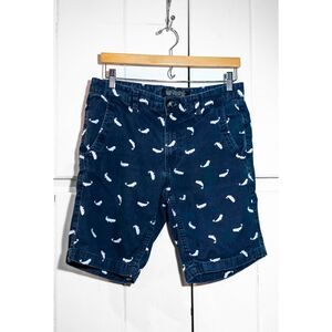 Sunday Whale Embroidered Navy Blue and White Chino Shorts